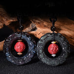 Buddha Stones FengShui Natural Rainbow Obsidian PiXiu Cinnabar Healing Necklace Pendant