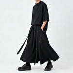 Japanese Loose Half Sleeve T-shirt High-waist Patchwork Wide-leg Skirt-pants Two-piece Set