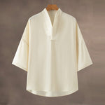 Retro-style Cotton Linen Loose V-neck Shirt