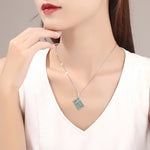 Buddha Stones Natural Jade Abacus Pattern Abundance Titanium Steel Chain Necklace Pendant