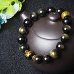 Buddha Stones Chinese Zodiac Natal Buddha Gold Sheen Obsidian Wealth Protection Bracelet