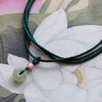 Buddha Stones Natural Round Jade Peace Buckle Lotus Abundance String Necklace Pendant