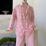 French Retro Sheer Lace Embroidered Shirt