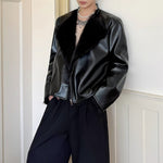 Faux Fur Collarless Leather Jacket