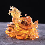 Buddha Stones Feng Shui Dragon Turtle Coins Handmade Liuli Crystal Luck Art Piece Home Office Decoration