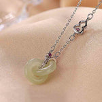 Buddha Stones 925 Sterling Silver Round Jade Luck Prosperity Necklace Chain Pendant