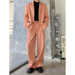 Pink Woolen Blazer and Straight Pants Two-piece Set