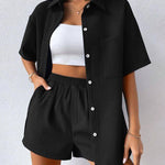 Zeagoo Women's Casual Two-Piece Short Sleeve Lapel Cardigan Top and Shorts Loungewear Sets