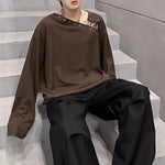 American Off-shoulder Tie-back Textured T-shirt