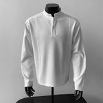 Ribbed Textured Band Collar Henley Shirt