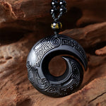 Buddha Stones Natural Black Obsidian Ice Obsidian Strength Necklace Pendant
