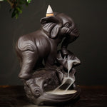 Buddha Stones Tibetan Elephant Purple Clay Backflow Smoke Fountain Peace Healing Incense Burner Decoration