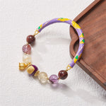 Buddha Stones Purple Phantom Purple Jade Scripture Citrine Love Wisdom Bracelet Bangle