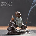 Buddha Stones Little Monk Ceramic Lotus Blessing Incense Burner Decoration