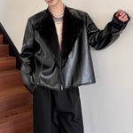 Faux Fur Collarless Leather Jacket
