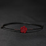 Buddha Stones Handmade Plum Blossom Four Leaf Clover PiXiu Lotus Koi Fish Cinnabar Blessing Braid Bracelet