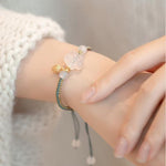 Buddha Stones Red Agate Jade Lotus Confidence Calm String Bracelet