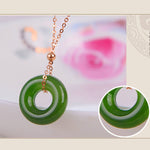 Round Cyan Jade Healing 14k Gold Plated Copper Necklace Pendant