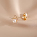 Buddha Stones 18k Gold Plated Pearl Butterfly Love Freedom Stud Earrings