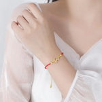 Buddha Stones 925 Sterling Silver Year Of The Dragon Auspicious Golden Dragon Luck Red Rope Chain Bracelet