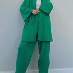 Zeagoo Women's Casual Loungewear Set Solid Color Loose Long Sleeve Kimono Cardigan and Pants