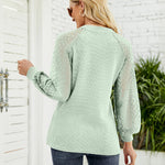 Zeagoo V Neck Tops Solid Color Blouse Long Sleeve Pullover Lace Patchwork Shirt