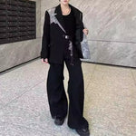 Lace Patchwork Padded Shoulder Casual Blazer
