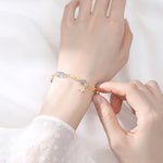 Buddha Stones 14K Gold Plated Natural Strawberry Quartz Moonstone Möbius Loop Eternal Love Star Positive Bracelet