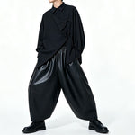 Japanese Asymmetric Long-sleeve Shirt Loose Wide-leg PU Leather Pants Two-piece Set