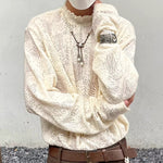 Retro Lace Openwork Mock Neck Shirt