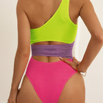 Zeagoo Women's Color-Panel Crinkled Cutout One-Piece Swimsuit