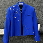 Heavy Beaded Diamond Collarless Blazer