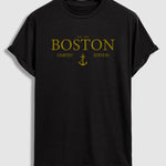 Men's "BOSTON" letter print casual crew neck T-shirt
