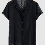 Men's Sexy Lace Hollow Casual Short Sleeve Shirt