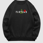 Men's rose letter print pullover crew neck sweatshirt