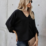 Zeagoo V-Neck Long Sleeve Buckle T-Shirt Plain Shirts Shirt Top Elegant Shirts Casual Slim Fit Basic