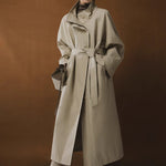 Simple Silhouette Stand Collar Tencel Drape Lace-up Jacket