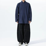 Loose Cotton Layered Cross Front Side Tie Shirt Hanfu