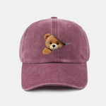 Zipper Bear Pattern Casual Washed Cotton Baseball Cap
