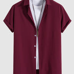 Men's solid color lapel button down casual short sleeve shirt