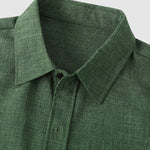 Men's solid color Cotton-linen button casual short-sleeved shirt