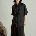 Satin Jacquard Slanted Placket Jade Pendant Tassel Shirt
