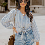Zeagoo Long Sleeve V-Neck Stripes Casual Blouses Button Down Shirt Tops
