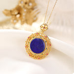 Buddha Stones 925 Sterling Silver Plated Gold Lazurite Positive Necklace Pendant