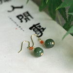Buddha Stones 925 Sterling Silver Plated 14k Gold Hetian Jade Red Agate Luck Drop Dangle Earrings