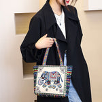 Buddha Stones Elephant Butterfly Embroidered Large Capacity Canvas Tote Bag Shoulder Bag