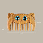 Buddha Stones Simple Cat Pattern Green Sandalwood Cure Portable Comb
