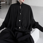 Vintage Stand Collar Pleated Shirt
