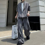 Striped Faux Two-Piece Shirt Wide-Leg Pants Two-piece Set