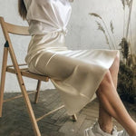 Zeagoo Satin Skirt Long High-Waisted Skirt Elegant Silk Midi Skirt (DE Only)
